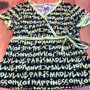 Koi scrub top black and green positive words